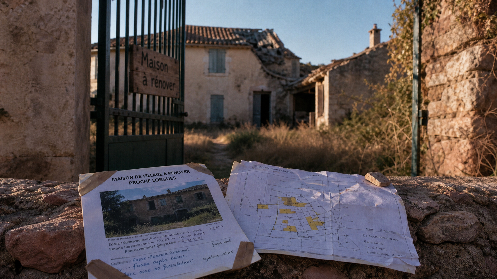 Maison abandonnée à vendre paca : annonce et plan cadastral sur muret