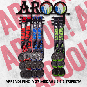 Alternative view of Porta Medaglie Premium Spartan Aroo + 2 Porta Trifecta [Nero] | Design Robusto in Acciaio