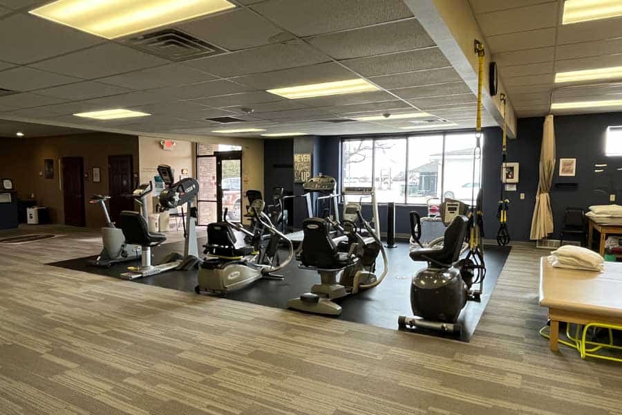 Rehabilitation gym with exercise equipment at North Platte Physical Therapy.