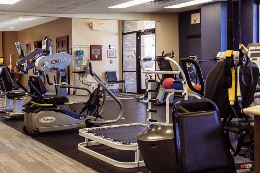 Physical therapy gym with exercise machines and equipment in North Platte.