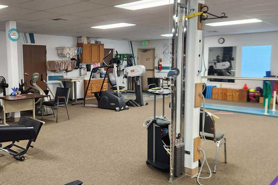 Physical therapy equipment and exercise area at North Platte PT.