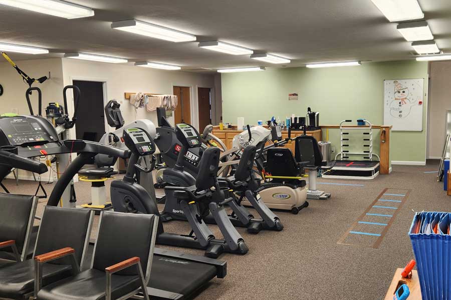Gym equipment at North Platte Physical Therapy clinic for rehabilitation and fitness.