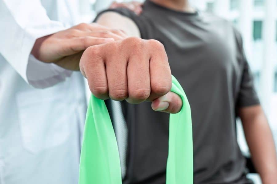 Physical therapy session focusing on post-surgical rehabilitation exercises.