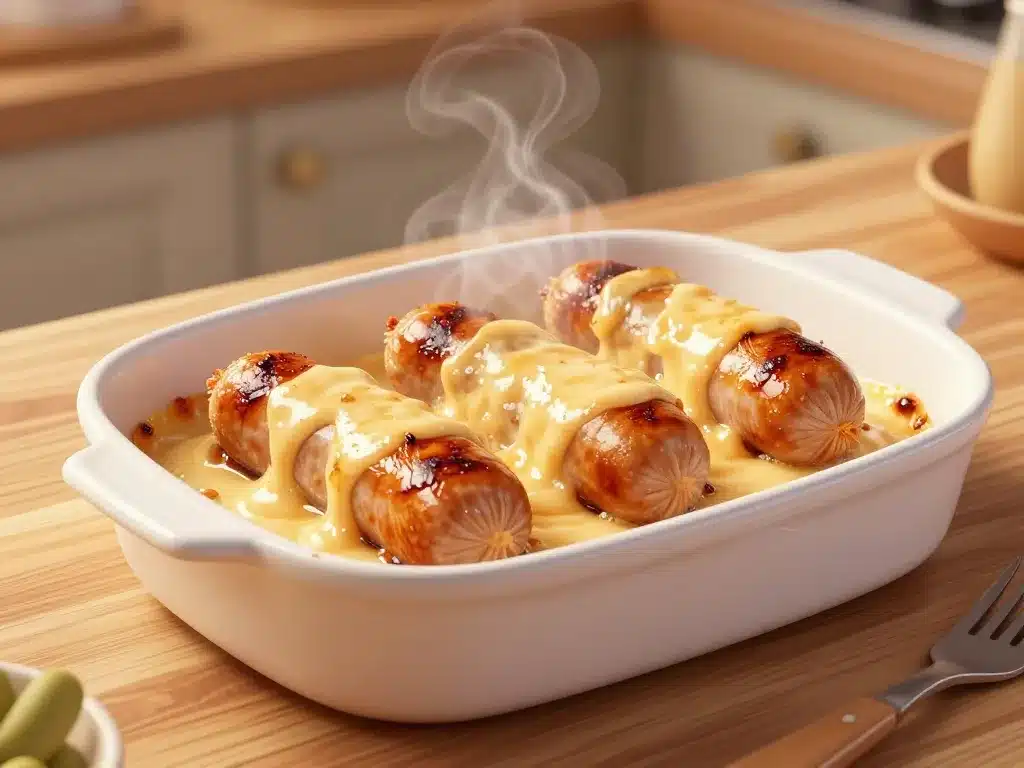 Cervelas Orloff gratiné juste sorti du four