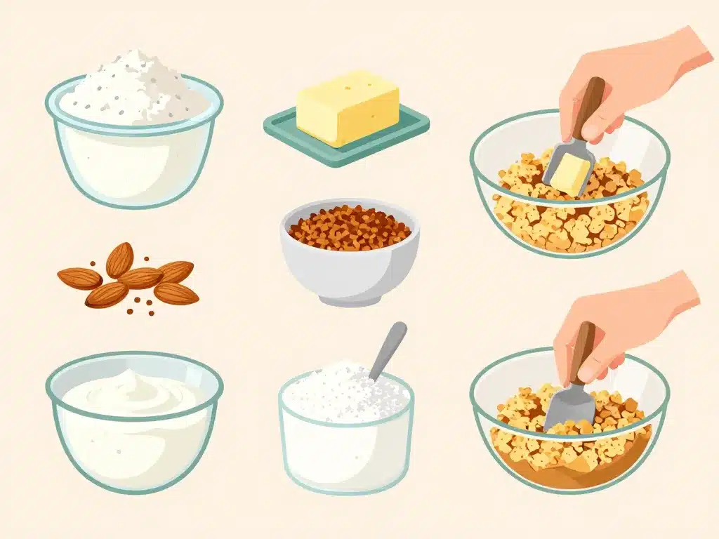 étapes base crumble sans beurre avec yaourt texture croustillante