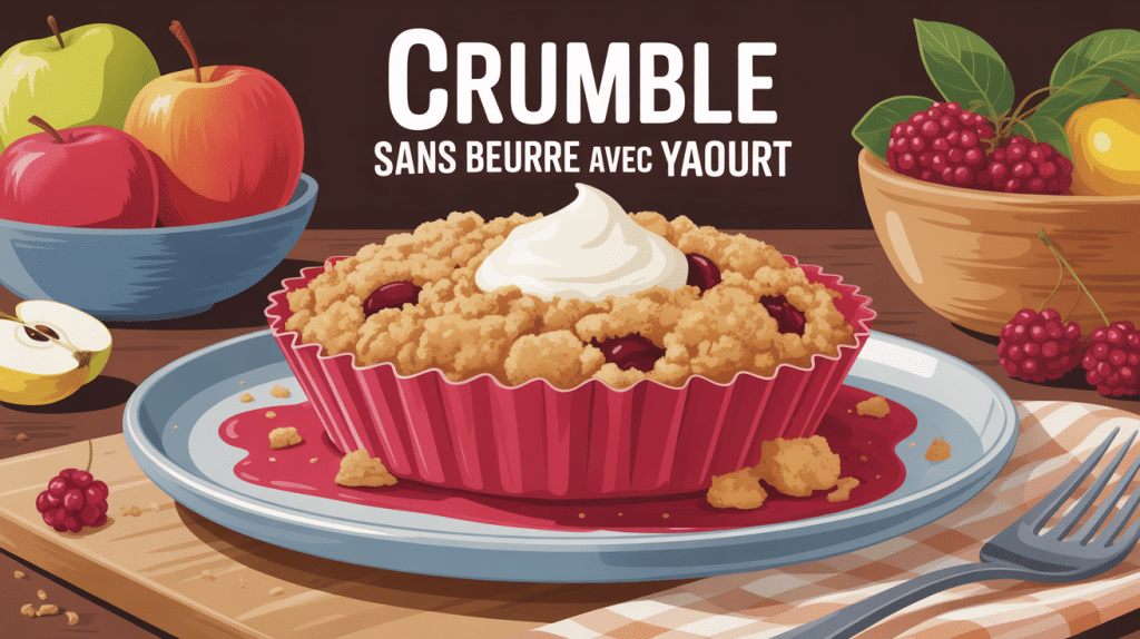 illustration crumble sans beurre avec yaourt plat familial fruits