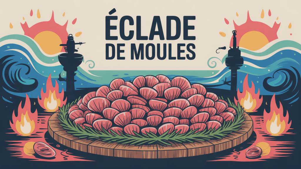Eclade de moules sur planche enflammée