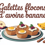 illustration stylisée galettes flocons d'avoine banane sur assiette