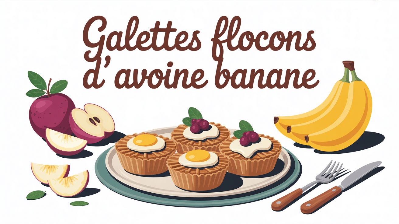 illustration stylisée galettes flocons d'avoine banane sur assiette
