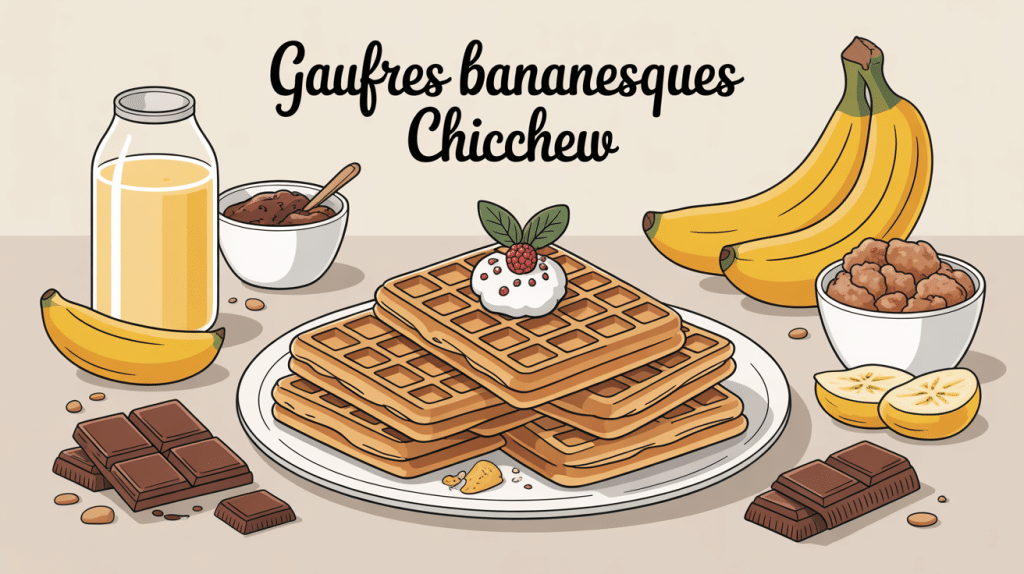 gaufres bananesques chicchew en assiette avec bananes et chocolat