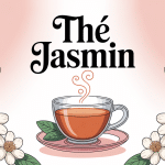 Illustration raffinée tea jasmin avec tasse et fleurs