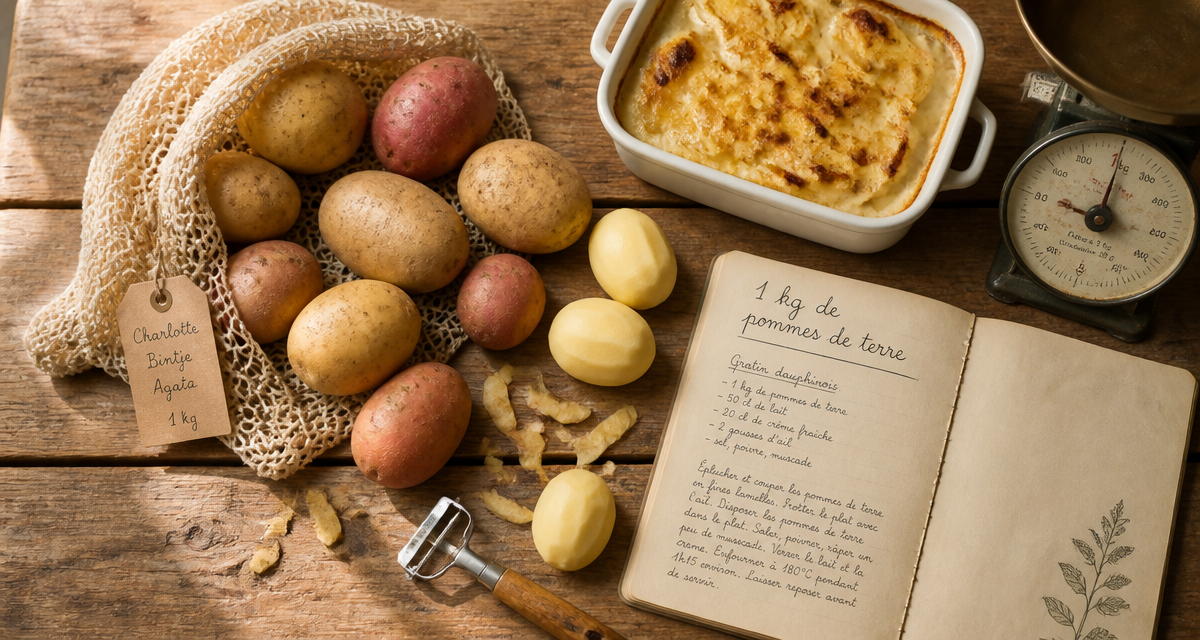 1 kg de pommes de terre variées sur table