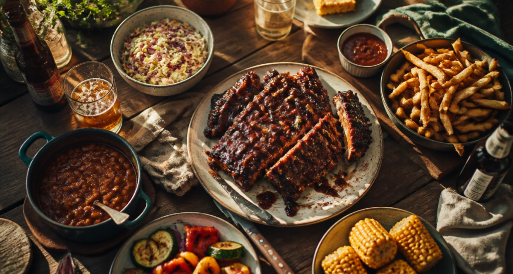 Accompagnement ribs et grillades sur table estivale