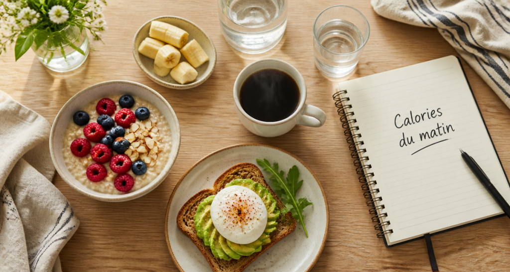 calories au petit dejeuner sur table equilibree