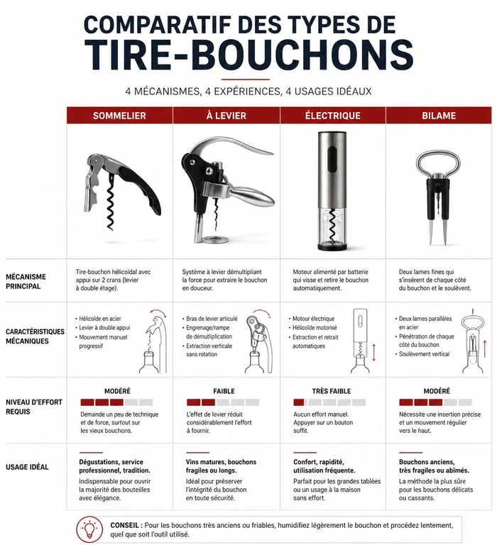 Comparatif des types de tire-bouchons pour choisir le meilleur tire bouchon selon vos besoins
