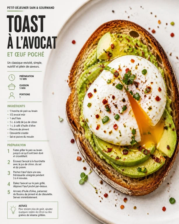 Recette toast avocat avec œuf poché sur pain au levain