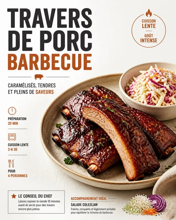 Assiette de travers de porc avec accompagnement ribs coleslaw frais