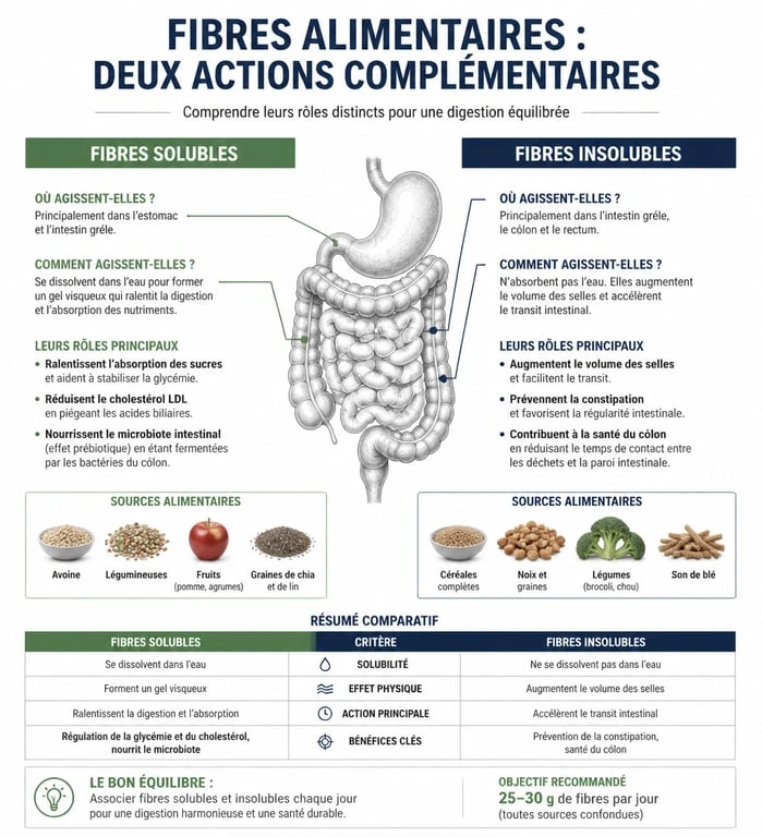 Infographie comparative des fibres solubles et insolubles pour la santé digestive