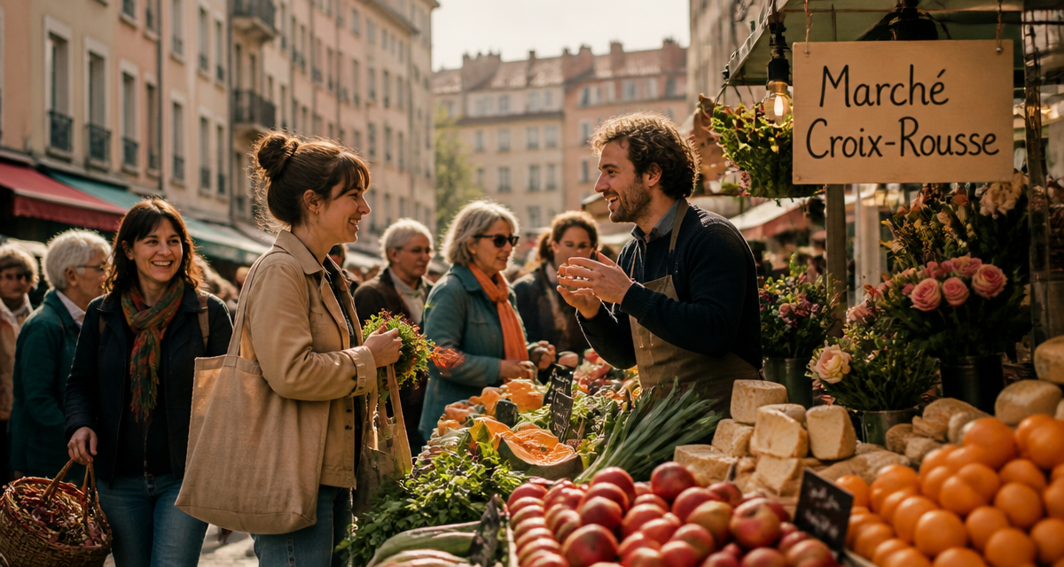 marché croix rousse étals foule matin