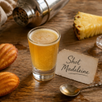 Shot madeleine avec madeleines et cocktail doré