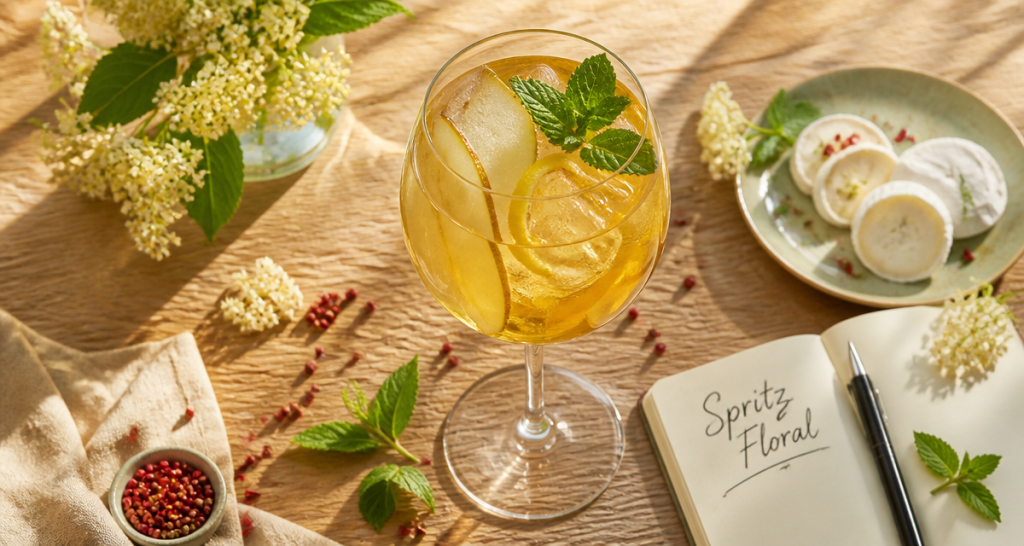 Spritz Aperol St Germain sur table apéritif