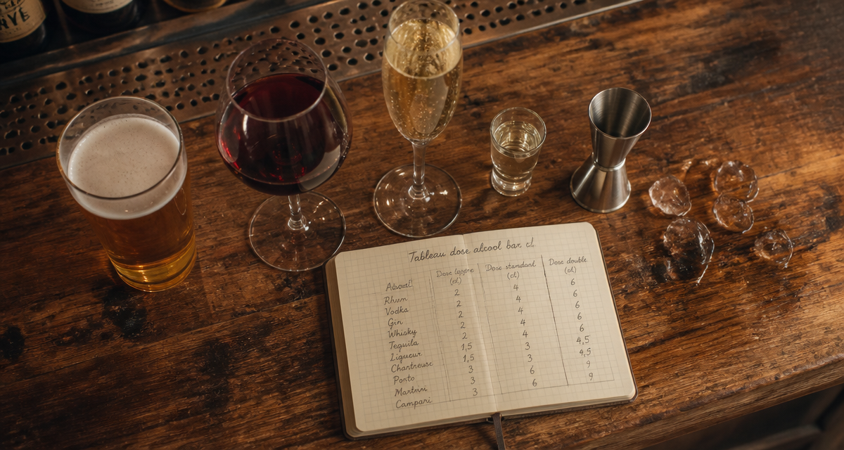 tableau dose alcool bar cl sur comptoir