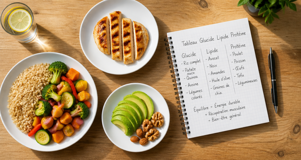 tableau glucide lipide proteine assiettes aliments