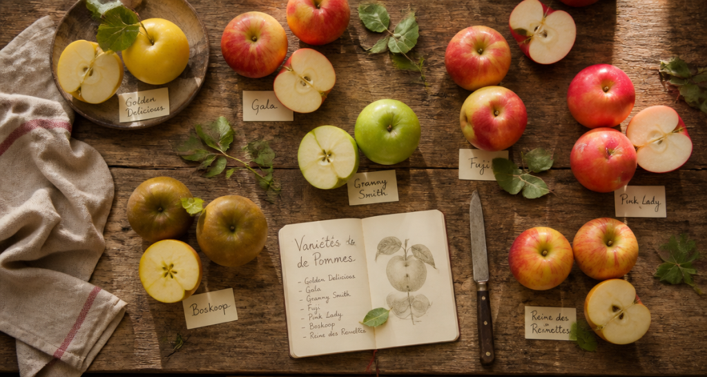 varietes de pommes les plus consommees sur table en bois