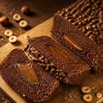 Cake chocolat praline, cœur fondant et glaçage rocher craquant