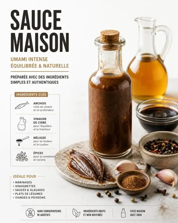 Sauce Worcestershire maison faite avec des ingrédients naturels pour remplacer la version industrielle.