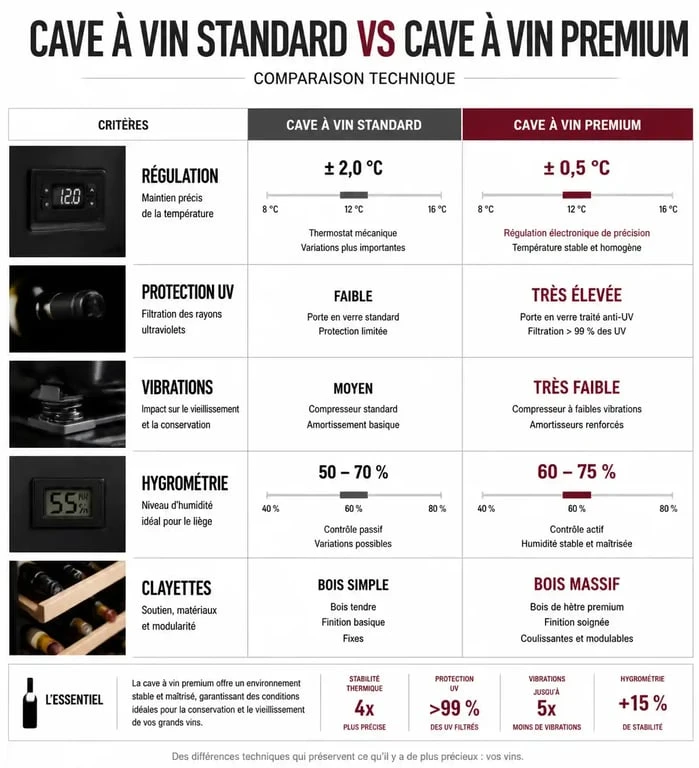 Comparatif technique cave à vin : standard vs premium pour choisir sa cave à vin