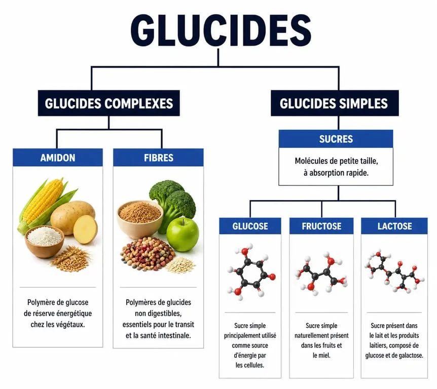 Infographie explicative sur la différence entre glucides et sucres