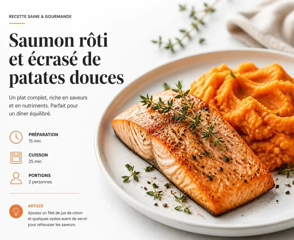Saumon au four et son accompagnement d'écrasé de patates douces
