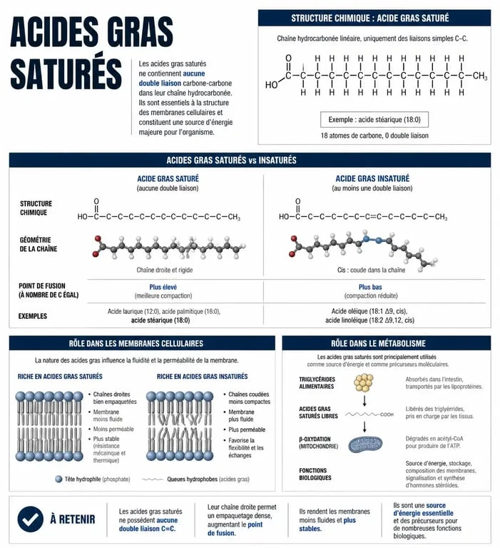 Infographie sur les acides gras saturés et leur impact sur la santé