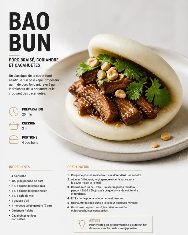 Bao bun maison garni de porc braisé et coriandre fraîche