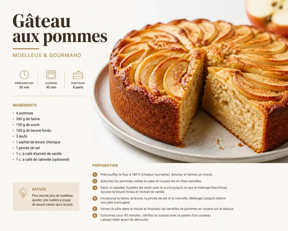 Gâteau aux pommes sans sucre pour diabétique, une part servie sur une assiette en céramique.