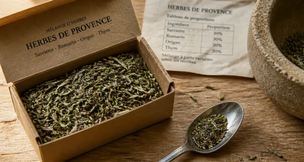 Herbes de provence : mélange avec thym, romarin et origan