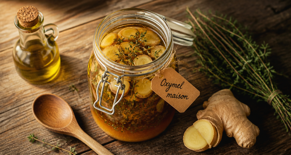 Oxymel recette maison sur table rustique