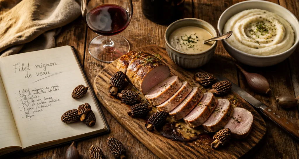 Recette filet mignon de veau gastronomique sur planche rustique