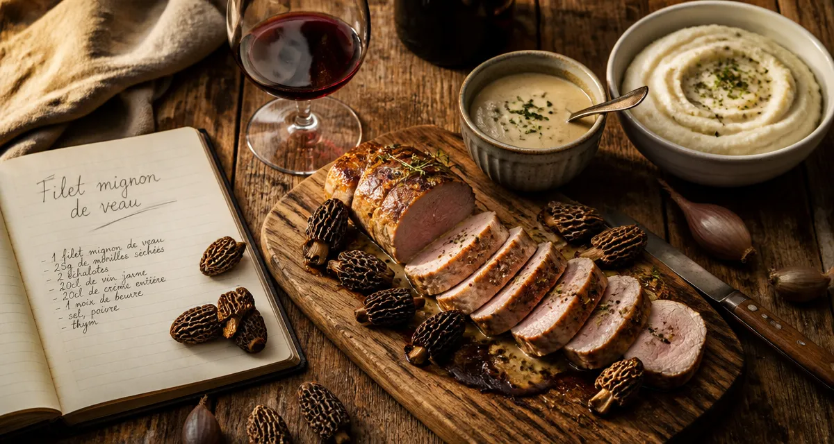 Recette filet mignon de veau gastronomique sur planche rustique