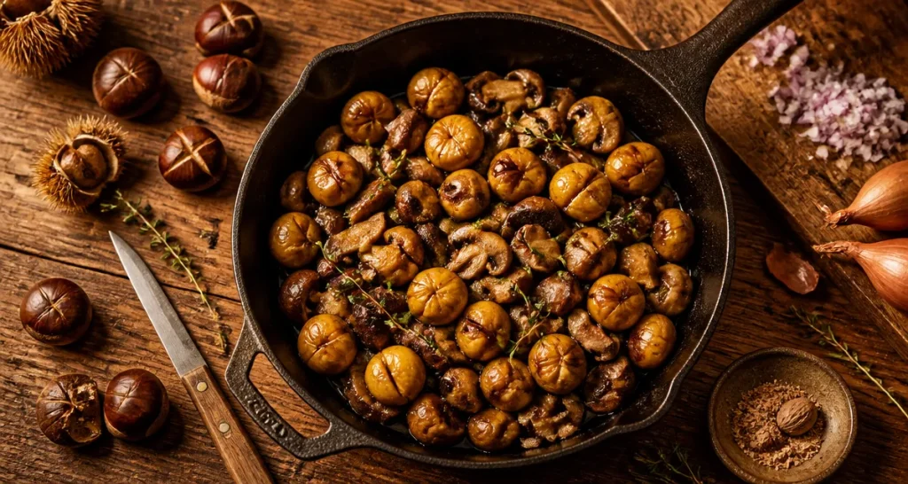 recette marron poêlée marrons champignons