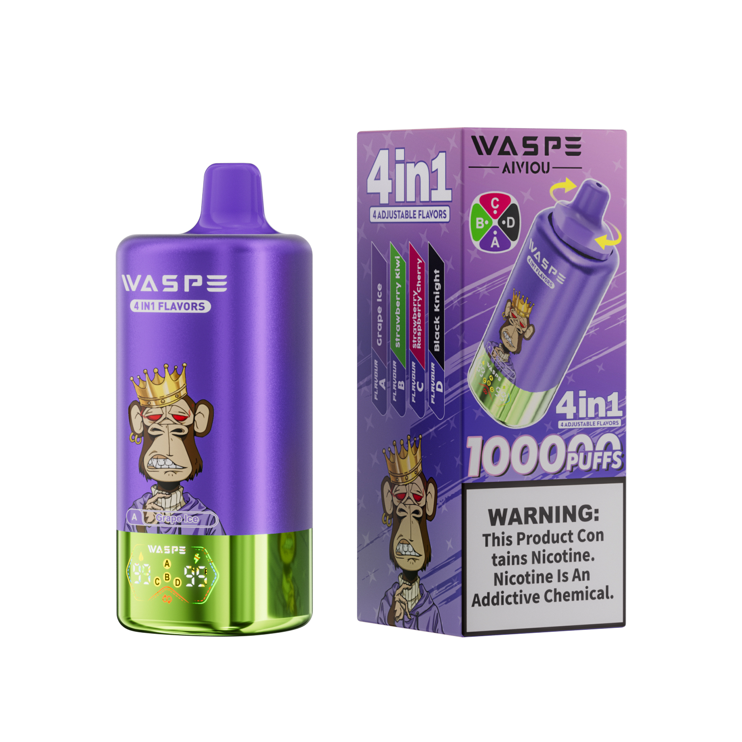 WASPE 4-in-1 100000 Grape Ice/Strawberry Kiwi/Strawberry Raspberry Cherry/Black Knight – Bild 2