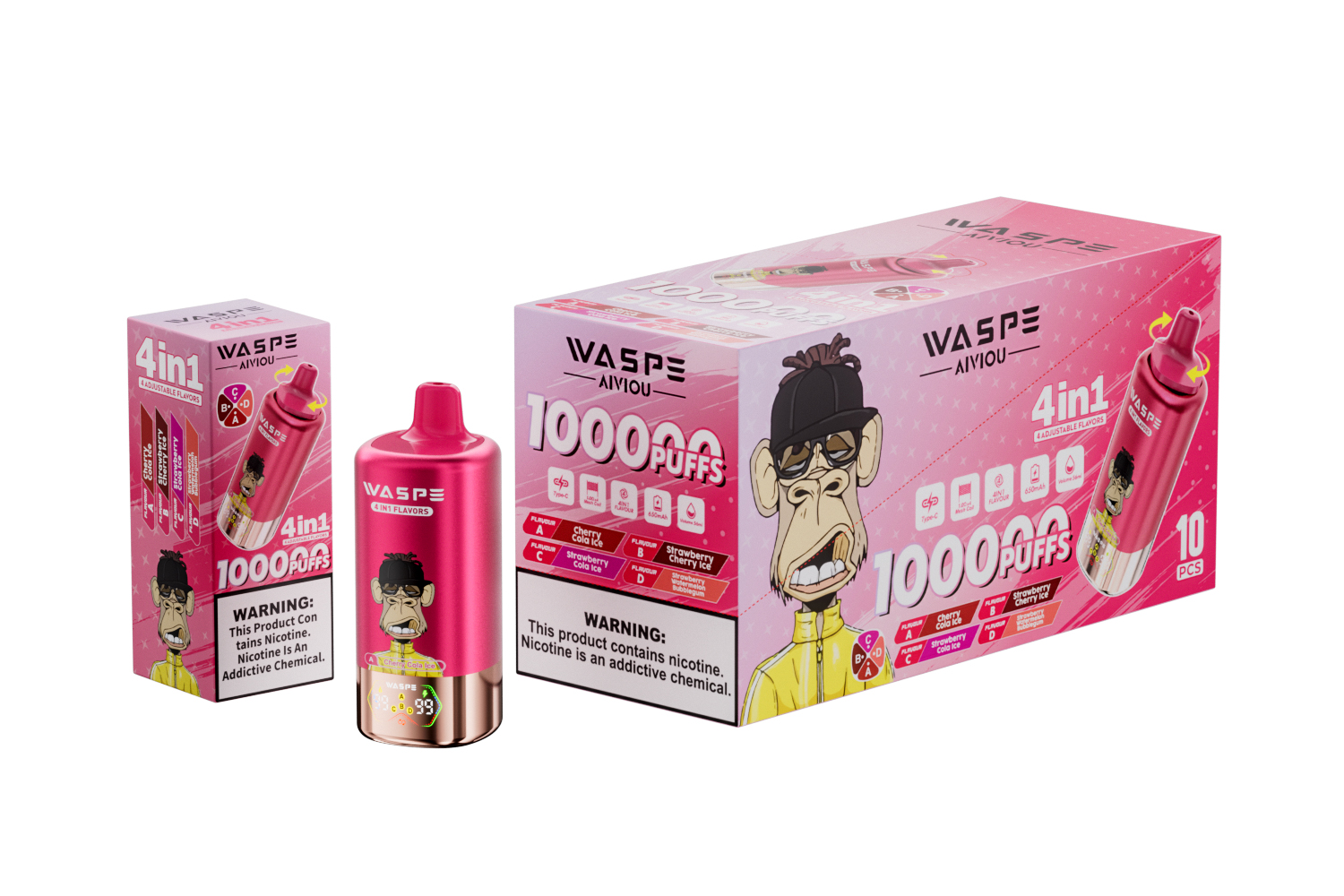 WASPE 4-in-1 100000 Cherry Cola Ice/Strawberry Cherry Ice/Strawberry Cola Ice/Strawberry Watermelon Bubblegum - Kép 3