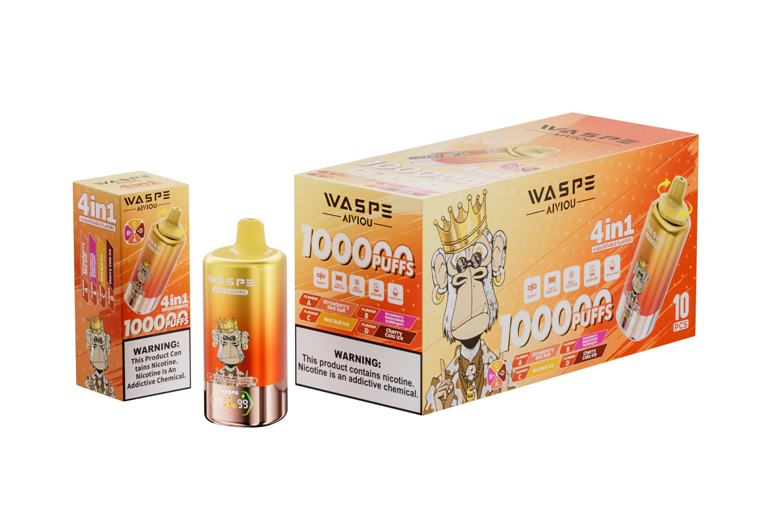WASPE 4-in-1 100000 Strawberry Red Bull/Strawberry Watermelon Bubblegum/Red Bull Ice/Cherry Cola Ice - Kép 3