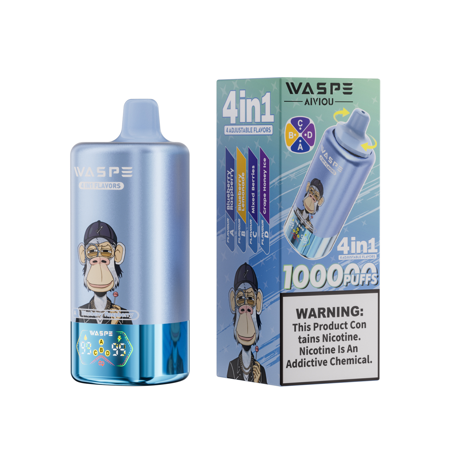 WASPE 4-in-1 100000 Blueberry Raspberry/Blueberry Lemonade/Mixed Berries/Grape Honey Ice – Bild 2