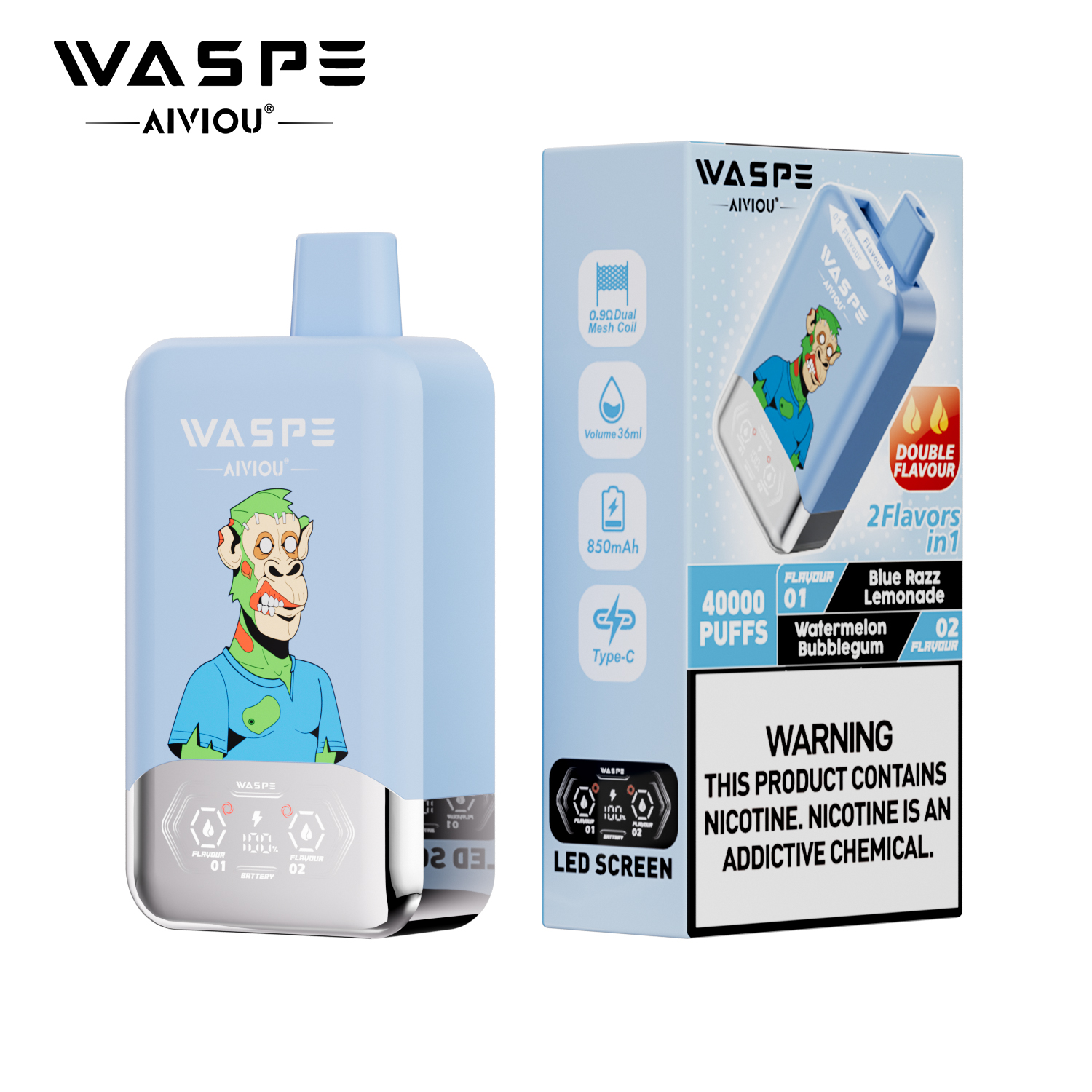 WASPE AIVIOU 40000 Blue Razz Lemonade/Watermelon Bubblegum