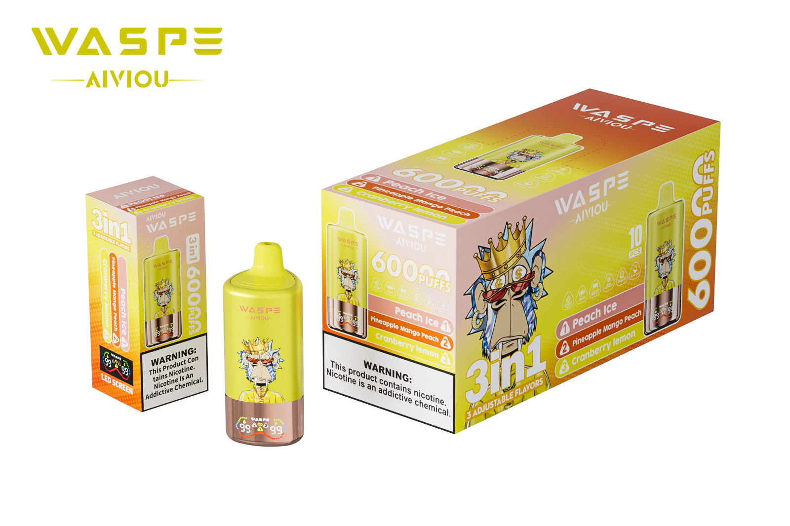 WASPE AIVIOU 60000 Peach Ice/Pineapple Mango Peach/Cranberry Lemon – Bild 3