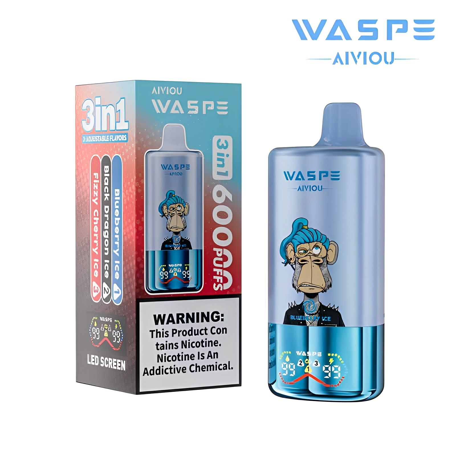 WASPE AIVIOU 60000 Blueberry Ice/Black Dragon Ice/Fizzy Cherry Ice – Bild 2