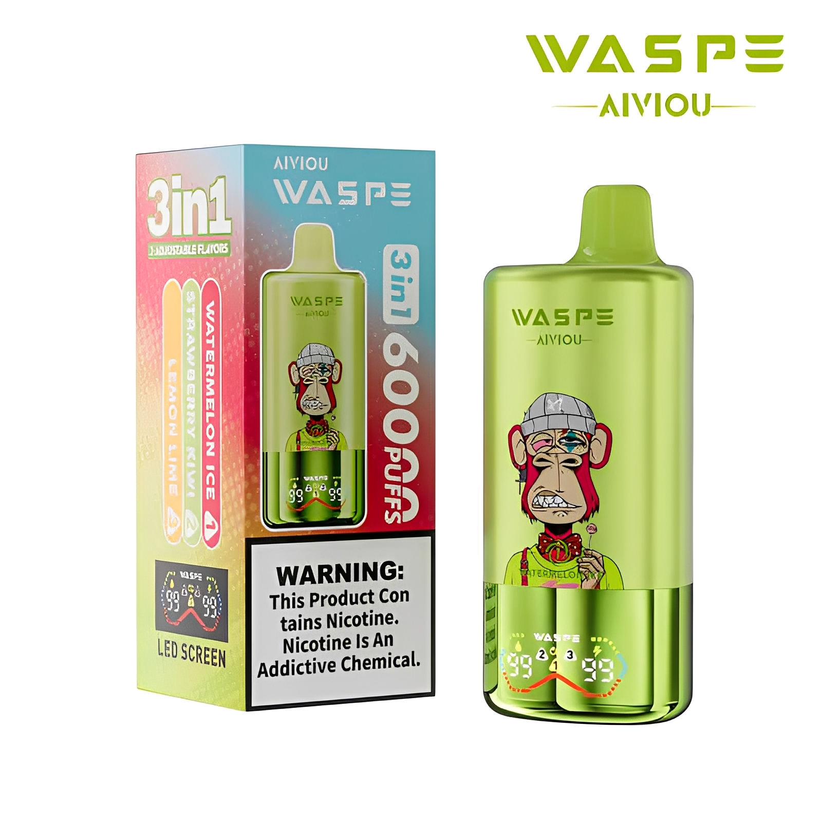 WASPE AIVIOU 60000 Watermelon Ice/Strawberry Kiwi/Lemon Lime – Bild 2