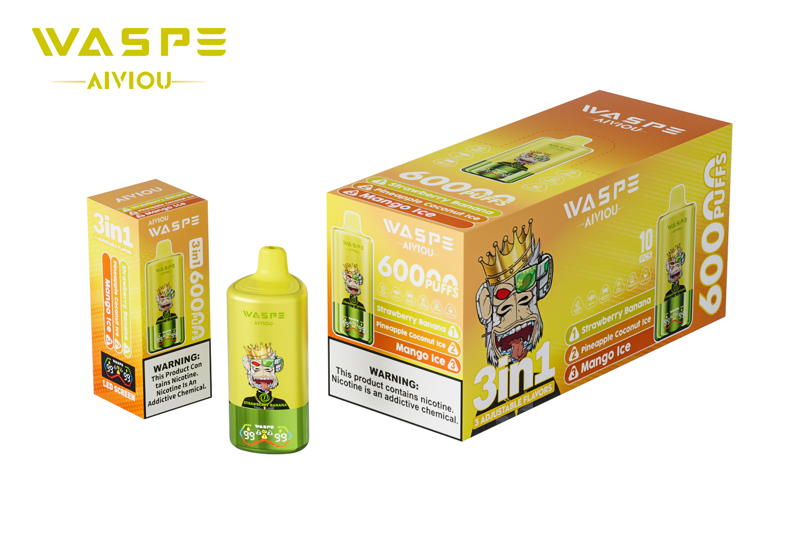 WASPE AIVIOU 60000 Strawberry Banana/Pineapple Coconut Ice/Mango Ice – Bild 3